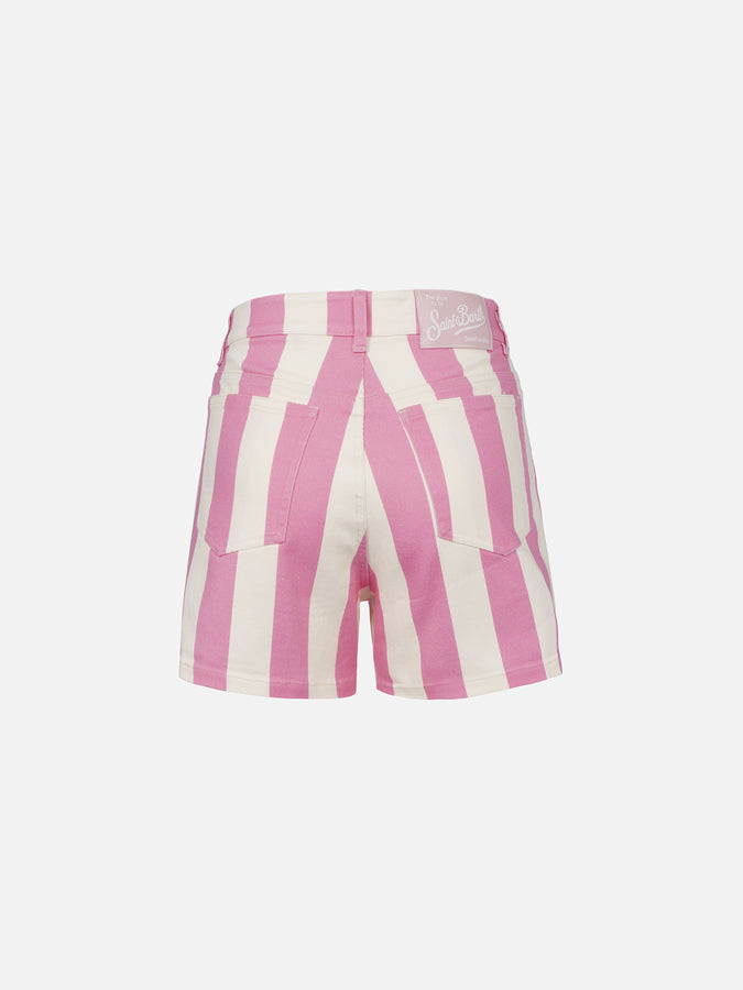 Mc2 Saint Barth Bermuda da donna Cancun in denim stampa righe rosa Fino Al -60%