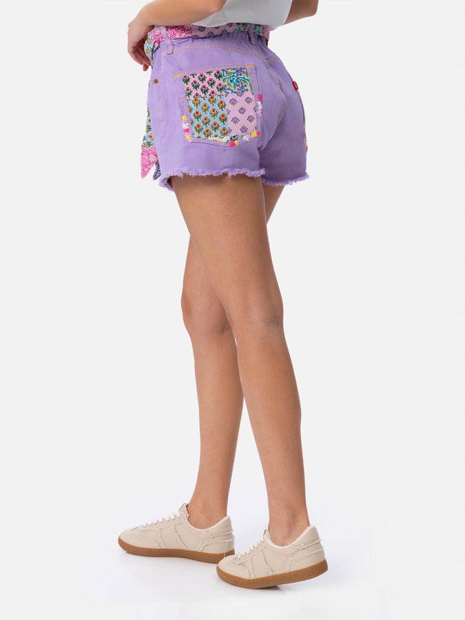 Mc2 Saint Barth Pantaloncini da donna in denim riciclatoo con toppe Presa