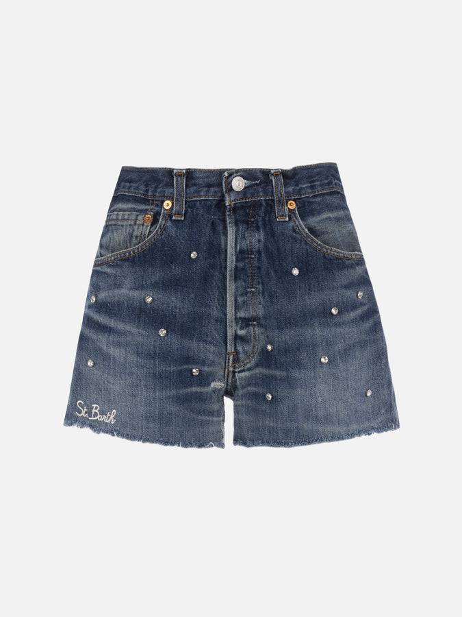 Mc2 Saint Barth Pantaloncini da donna in denim riciclato con strass Sconto