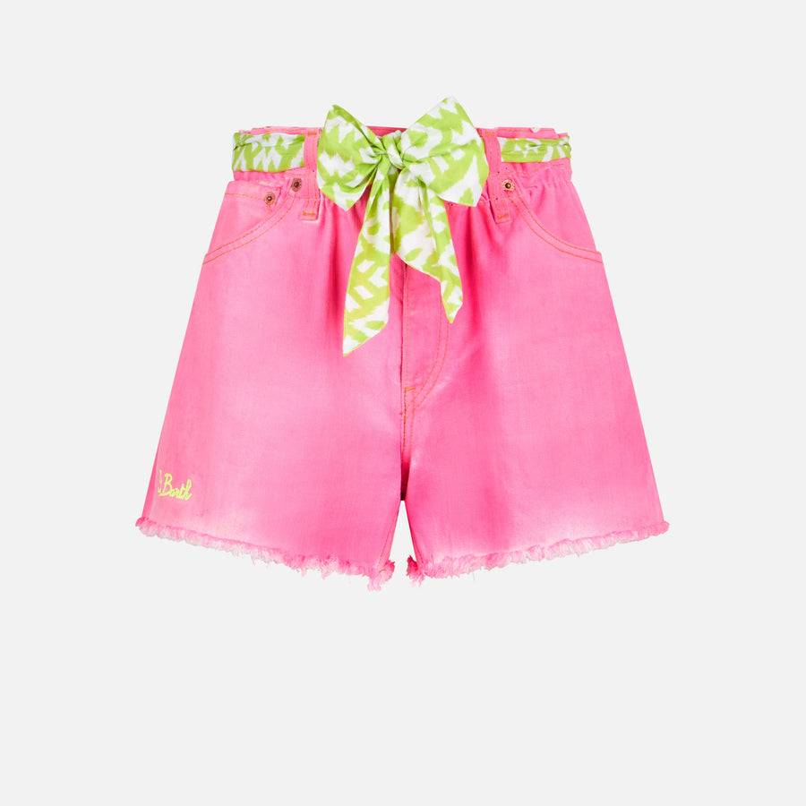Mc2 Saint Barth Pantaloncini da donna in denim rosa riciclato con ricamo Offerta