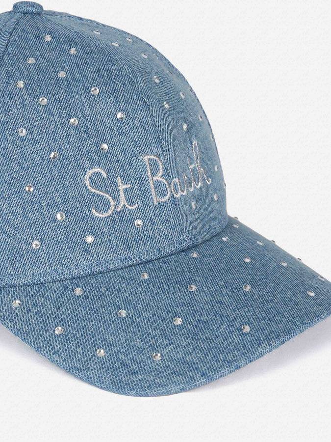 Mc2 Saint Barth Cappellino Davis in denim impreziosito da strass Online