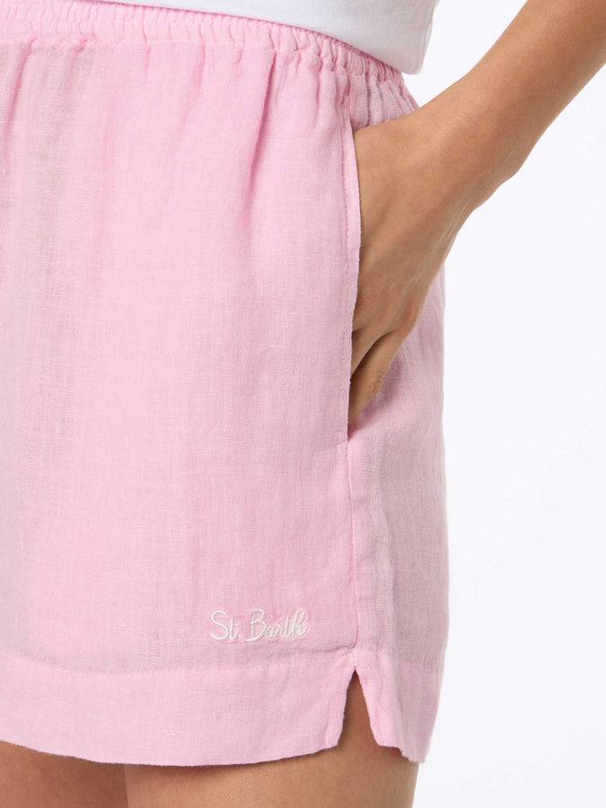 Mc2 Saint Barth Woman pink linen pull up shorts I Più Venduti