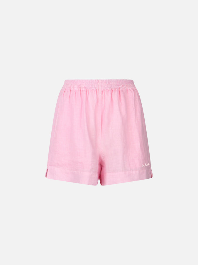 Mc2 Saint Barth Woman pink linen pull up shorts I Più Venduti