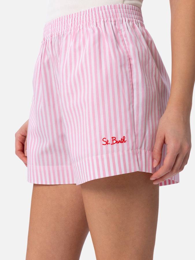 Mc2 Saint Barth Pantaloncini da donna pull up in cotone rigato Meave Vendite Flash