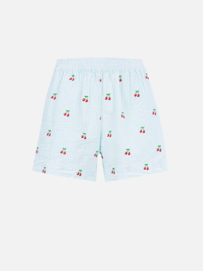 Mc2 Saint Barth Pantaloncini da donna pull up a righe seersucker Meave con toppe ciliegia Qualità