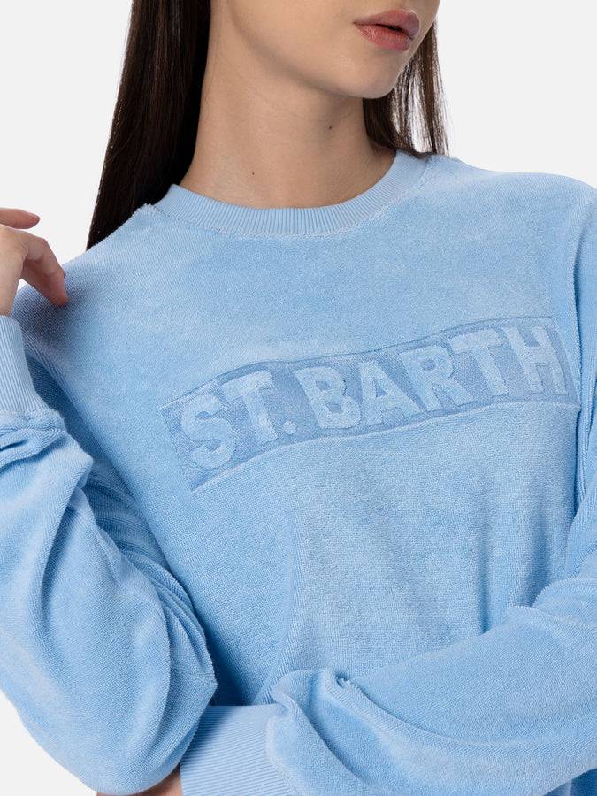 Mc2 Saint Barth Felpa da donna Stardust di cotone spugna di colore azzurro Vendita