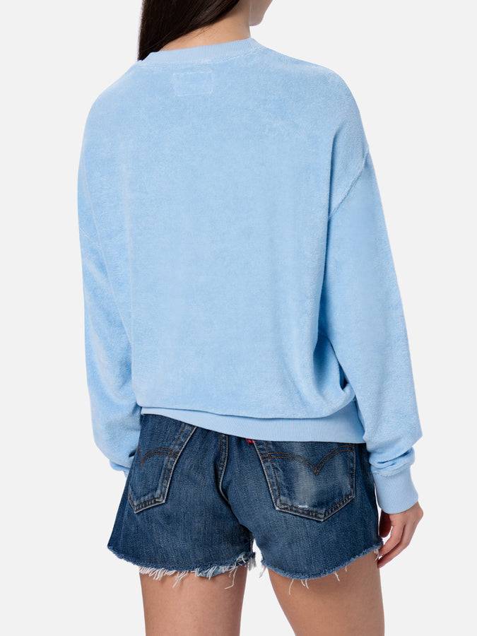 Mc2 Saint Barth Felpa da donna Stardust di cotone spugna di colore azzurro Vendita