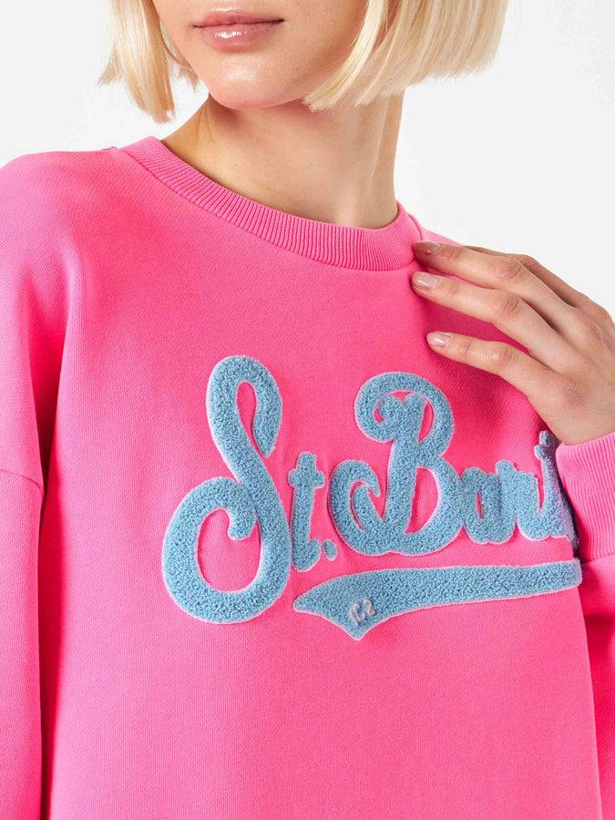 Mc2 Saint Barth Felpa donna rosa fluo con ricamo St. Barth Acquista Ora