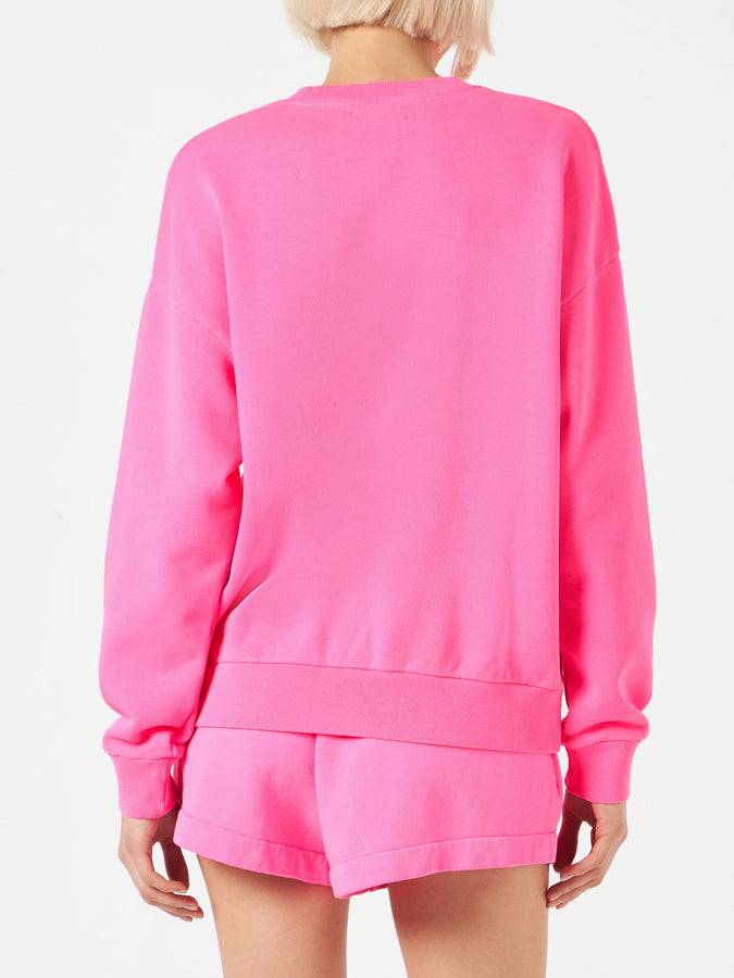 Mc2 Saint Barth Felpa donna rosa fluo con ricamo St. Barth Acquista Ora