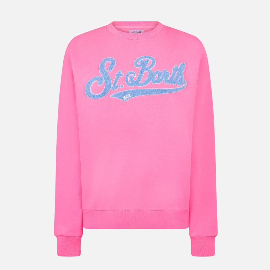Mc2 Saint Barth Felpa donna rosa fluo con ricamo St. Barth Acquista Ora