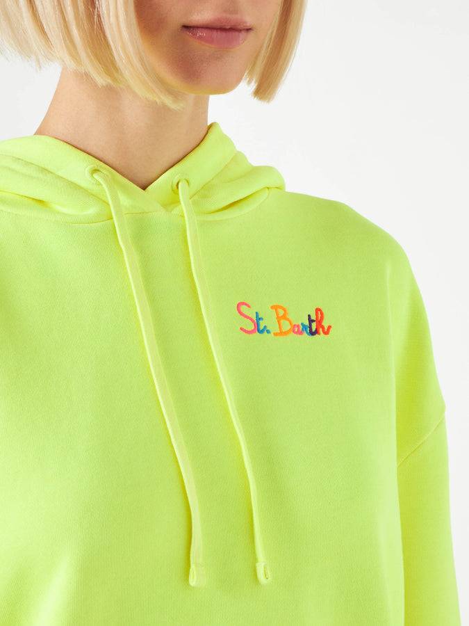 Mc2 Saint Barth Felpa giallo fluo con cappuccio con ricamo St. Barth Promozione Limitata