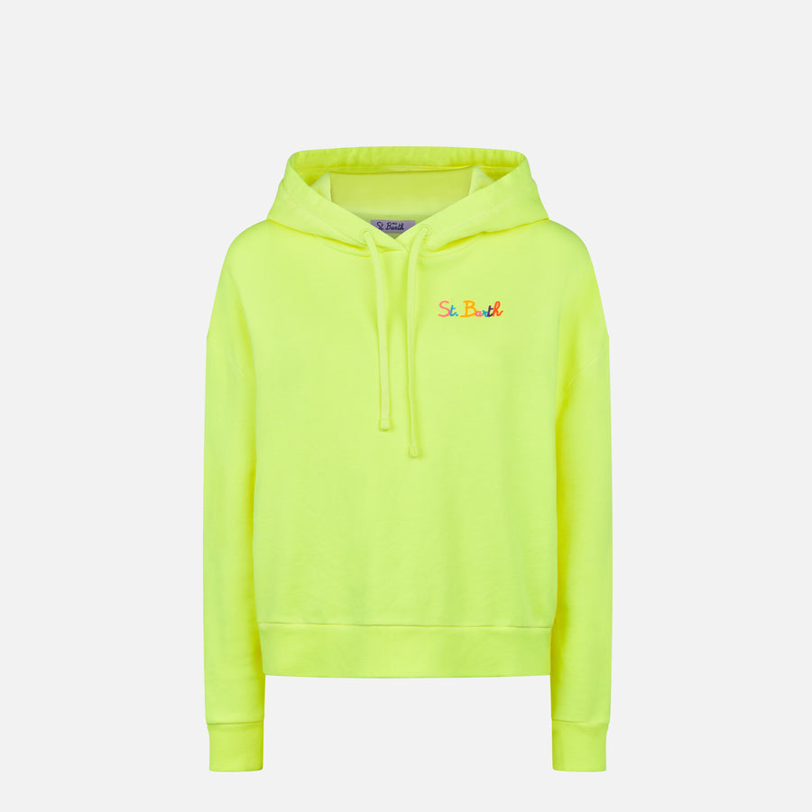 Mc2 Saint Barth Felpa giallo fluo con cappuccio con ricamo St. Barth Promozione Limitata