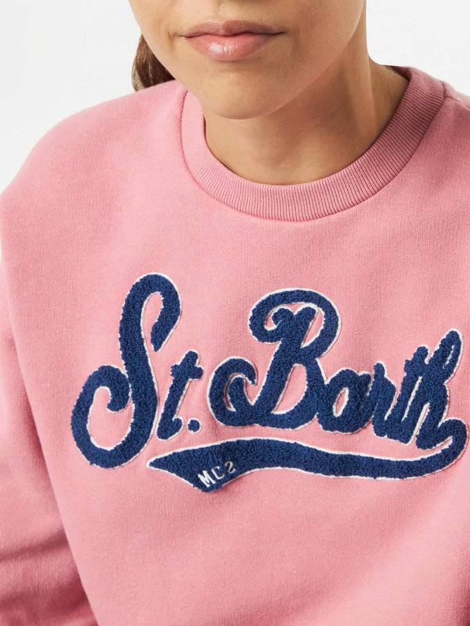 Mc2 Saint Barth Felpa da donna rosa in felpa con logo in spugna Shopping Online