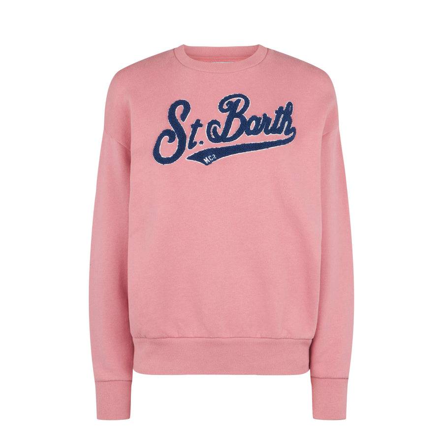 Mc2 Saint Barth Felpa da donna rosa in felpa con logo in spugna Shopping Online