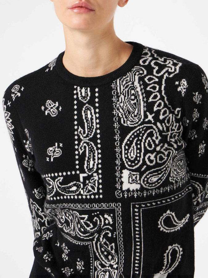Mc2 Saint Barth Maglia da donna in misto cashmere nero fantasia bandana Offerta Pasqua