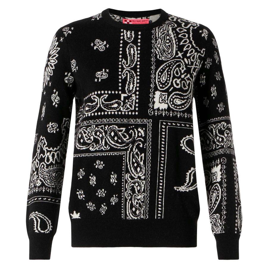 Mc2 Saint Barth Maglia da donna in misto cashmere nero fantasia bandana Offerta Pasqua