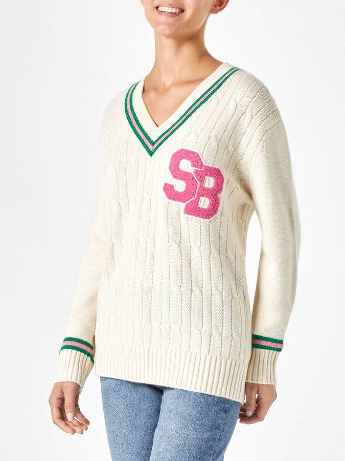 Mc2 Saint Barth Maglia da donna scollo a v intrecciata con patch Offerte