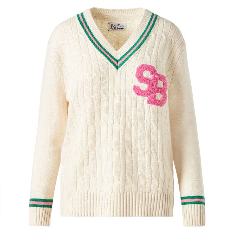 Mc2 Saint Barth Maglia da donna scollo a v intrecciata con patch Offerte
