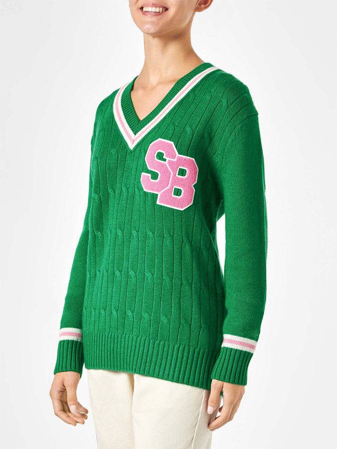 Mc2 Saint Barth Maglia da donna scollo a v intrecciata con patch Hotsell