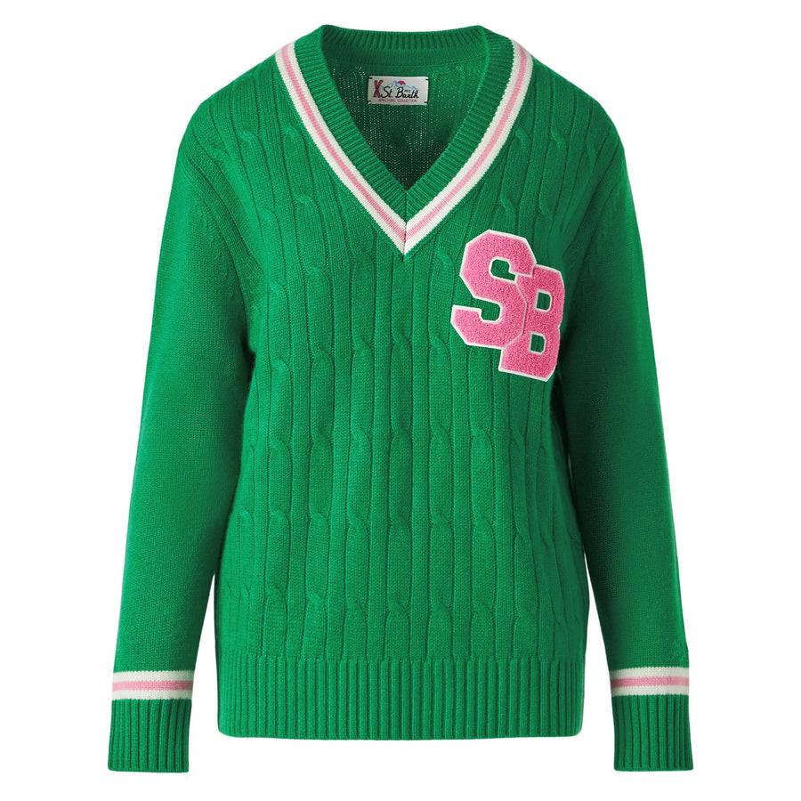 Mc2 Saint Barth Maglia da donna scollo a v intrecciata con patch Hotsell