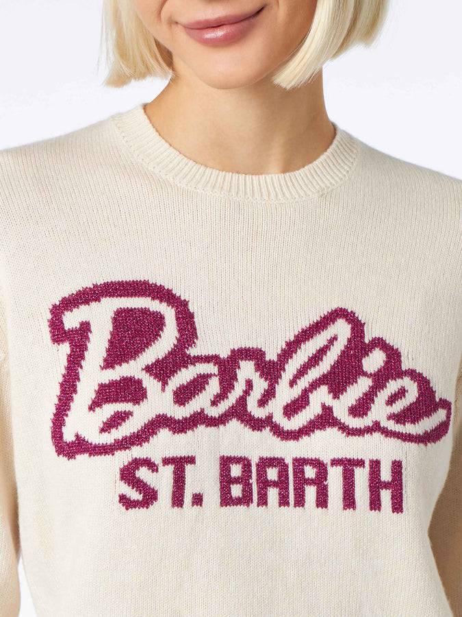 Mc2 Saint Barth Maglia da donna girocollo bianca con stampa Barbie | EDIZIONE SPECIALE BARBIE Saldi Di Fabbrica