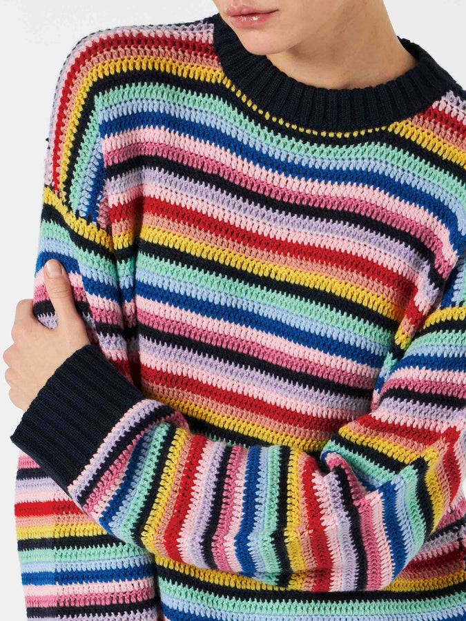 Mc2 Saint Barth Maglia da donna all'uncinetto a righe multicolore Nuova