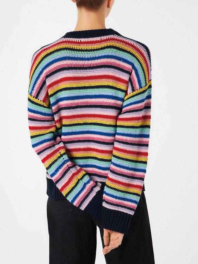 Mc2 Saint Barth Maglia da donna all'uncinetto a righe multicolore Nuova