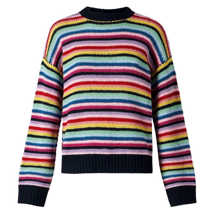 Mc2 Saint Barth Maglia da donna all'uncinetto a righe multicolore Nuova