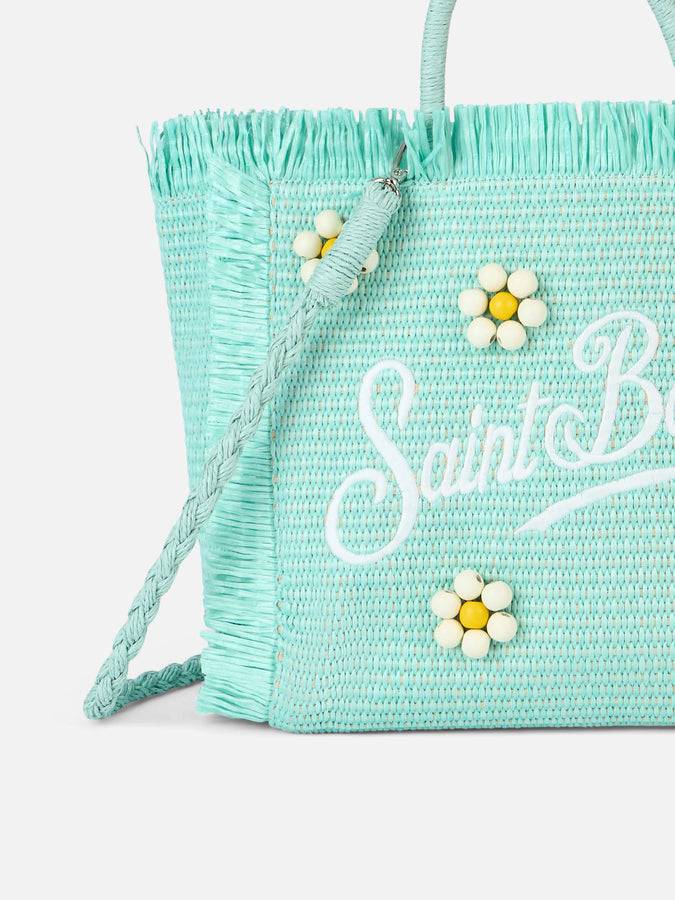 Mc2 Saint Barth Water green Colette Straw handbag with flower wood beads embellishment Nuovo