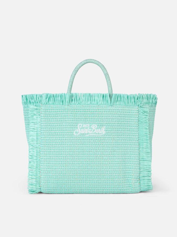 Mc2 Saint Barth Water green Colette Straw handbag with flower wood beads embellishment Nuovo