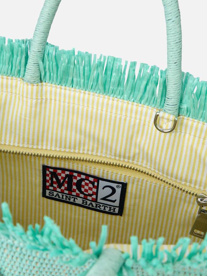Mc2 Saint Barth Water green Colette Straw handbag with flower wood beads embellishment Nuovo