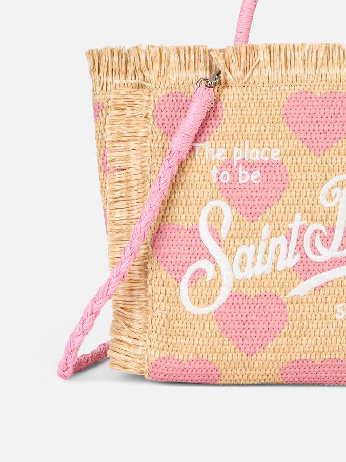 Mc2 Saint Barth Natural beige Colette Raffia handbag with hearts embroidery Qualità