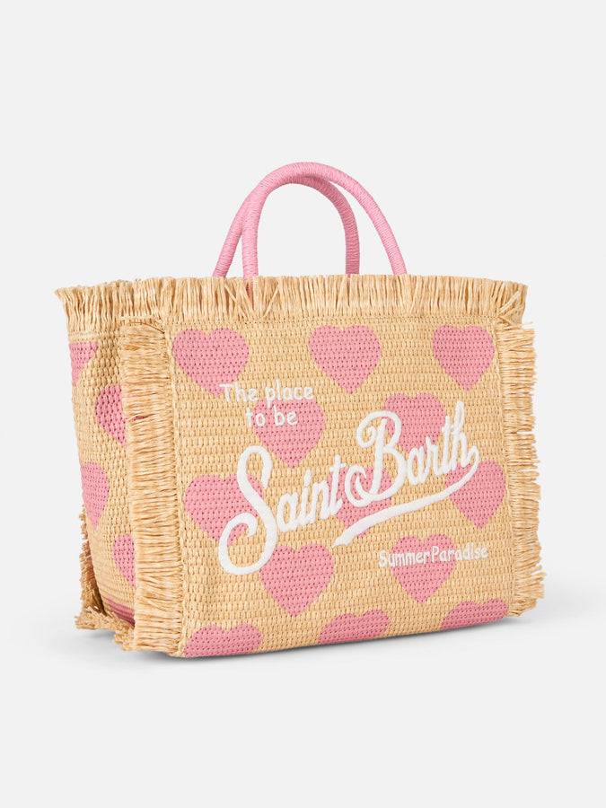 Mc2 Saint Barth Natural beige Colette Raffia handbag with hearts embroidery Qualità