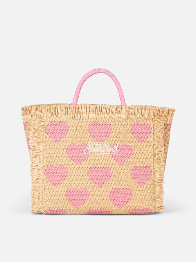 Mc2 Saint Barth Natural beige Colette Raffia handbag with hearts embroidery Qualità