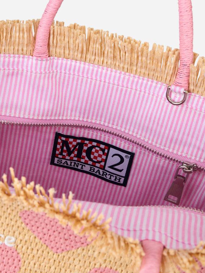 Mc2 Saint Barth Natural beige Colette Raffia handbag with hearts embroidery Qualità