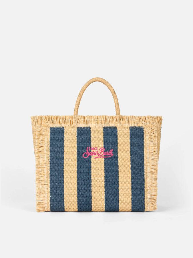 Mc2 Saint Barth Colette Straw handbag with navy blue striped print Promozione