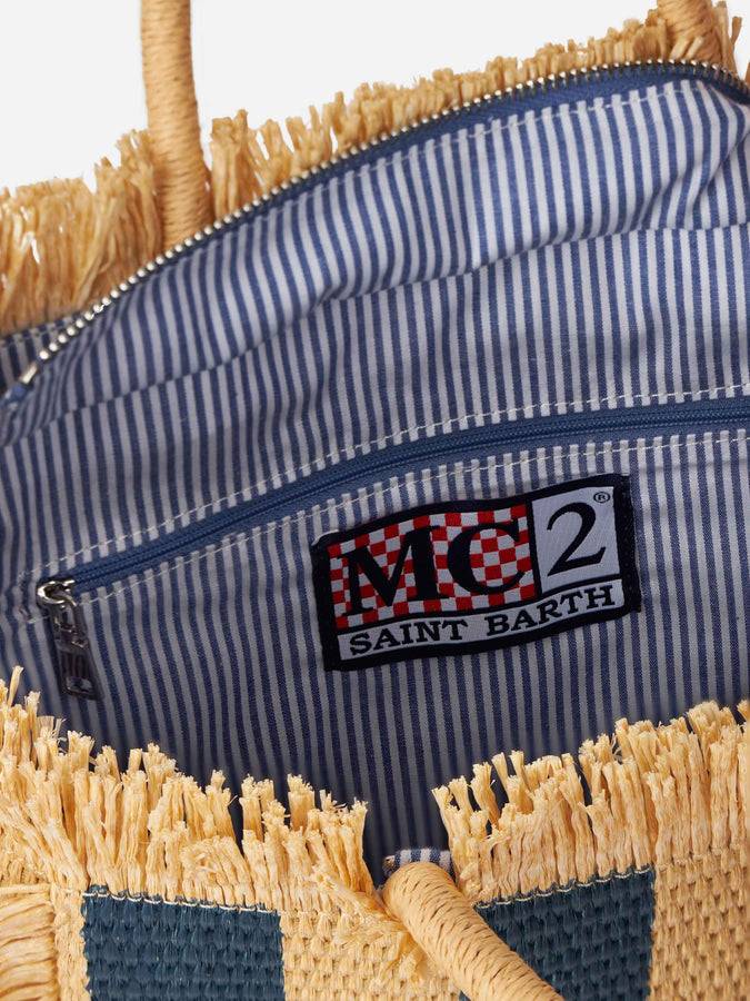 Mc2 Saint Barth Colette Straw handbag with navy blue striped print Promozione