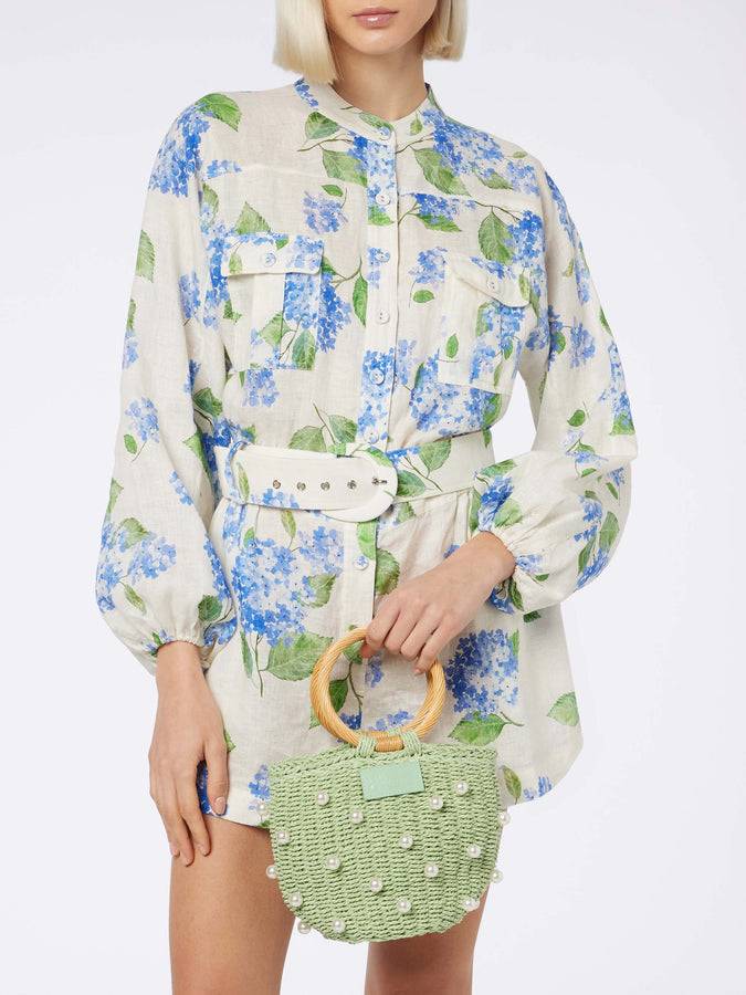 Mc2 Saint Barth Borsa a secchiello in rattan verde acqua con decorazione di perle Acquista Ora