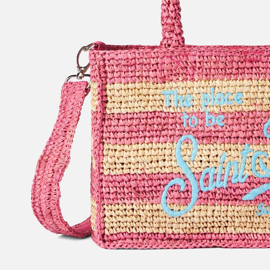 Mc2 Saint Barth Borsa Colette in rafia a righe bianche e rosa Promozione Limitata