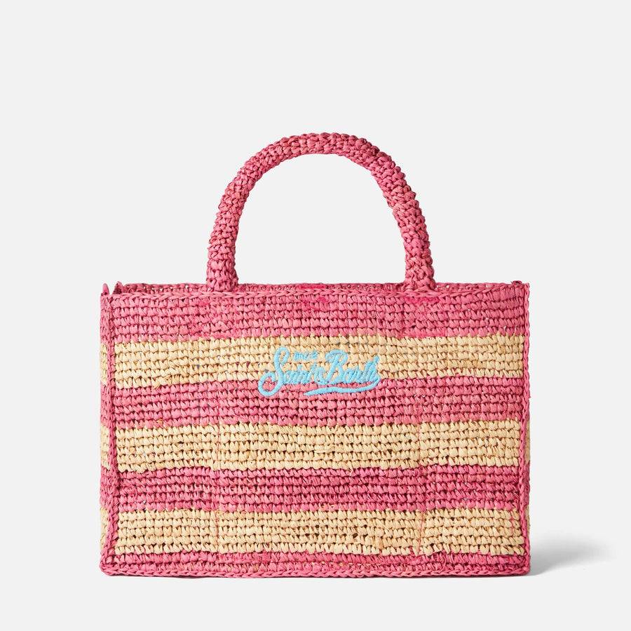Mc2 Saint Barth Borsa Colette in rafia a righe bianche e rosa Promozione Limitata
