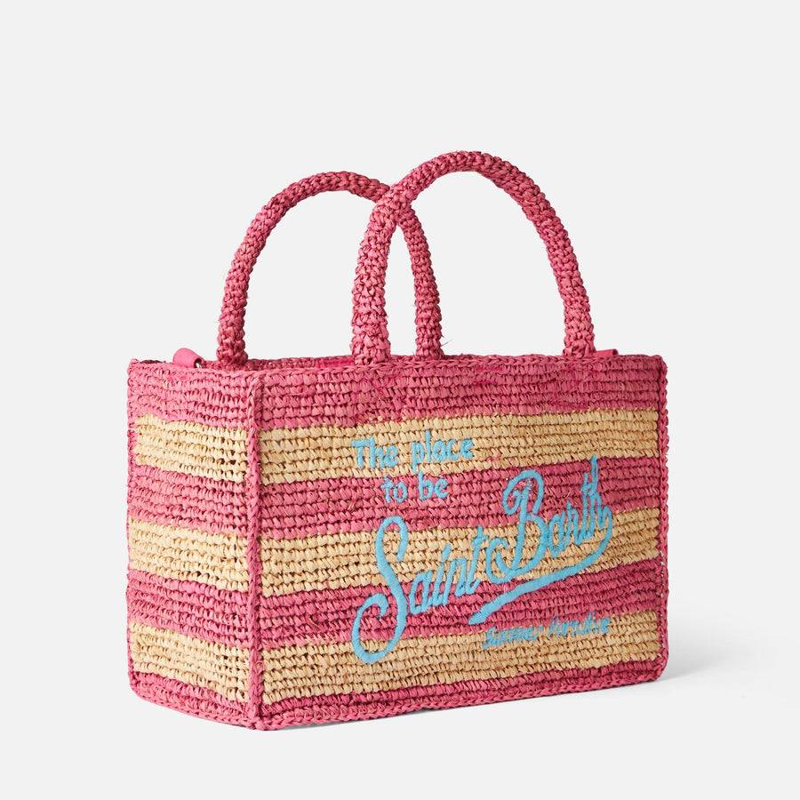 Mc2 Saint Barth Borsa Colette in rafia a righe bianche e rosa Promozione Limitata