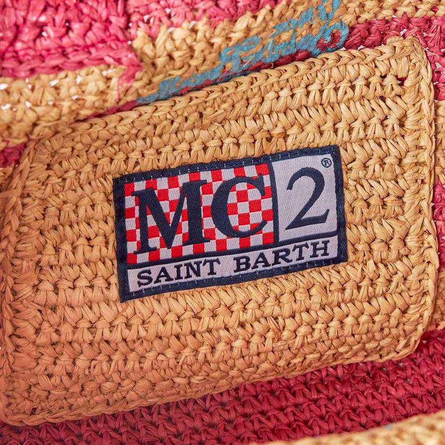 Mc2 Saint Barth Borsa Colette in rafia a righe bianche e rosa Promozione Limitata
