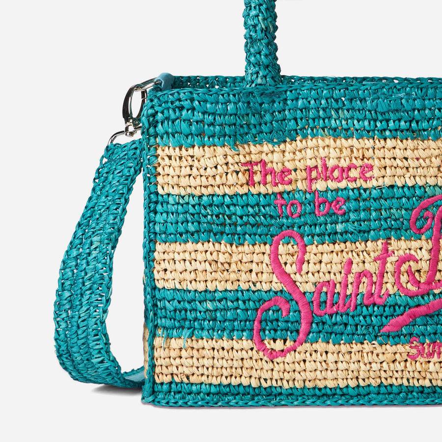 Mc2 Saint Barth Borsa Colette in rafia a righe bianche e bluette Fino Al -60%