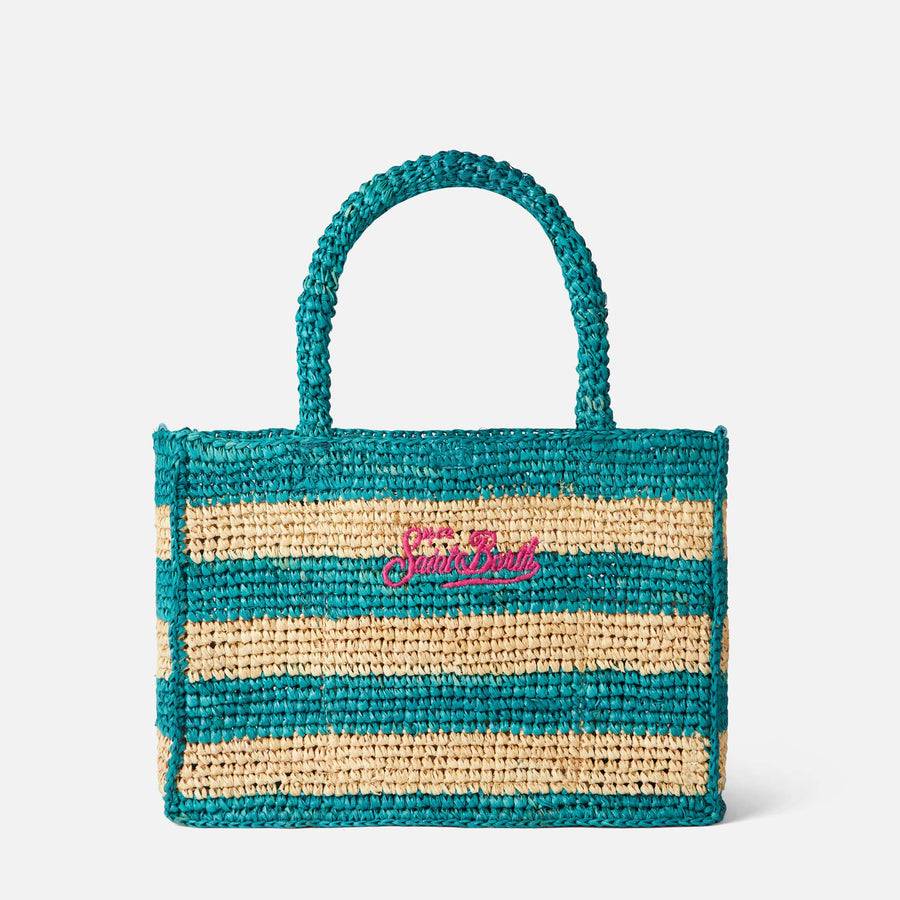 Mc2 Saint Barth Borsa Colette in rafia a righe bianche e bluette Fino Al -60%