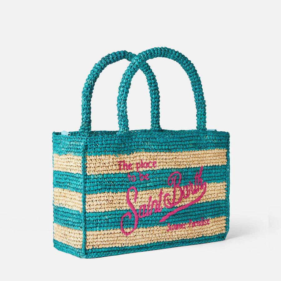 Mc2 Saint Barth Borsa Colette in rafia a righe bianche e bluette Fino Al -60%