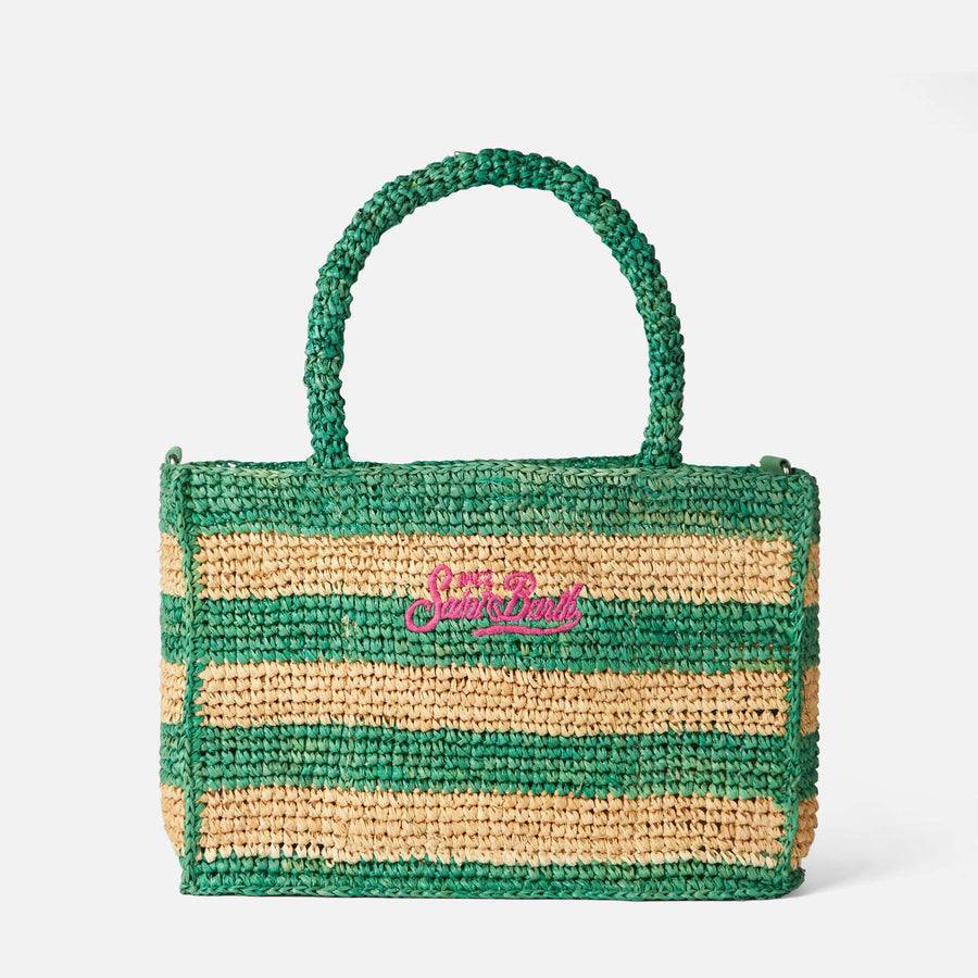 Mc2 Saint Barth Borsa Colette in rafia a righe bianche e verdi Shopping Online