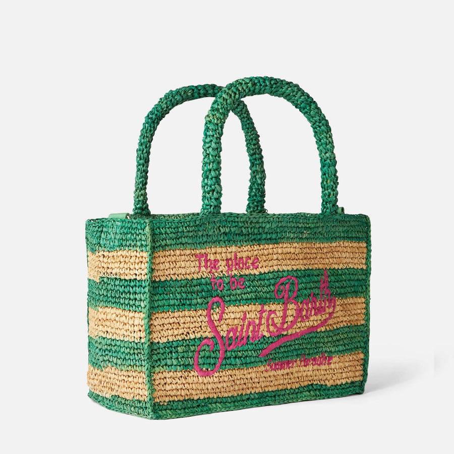 Mc2 Saint Barth Borsa Colette in rafia a righe bianche e verdi Shopping Online