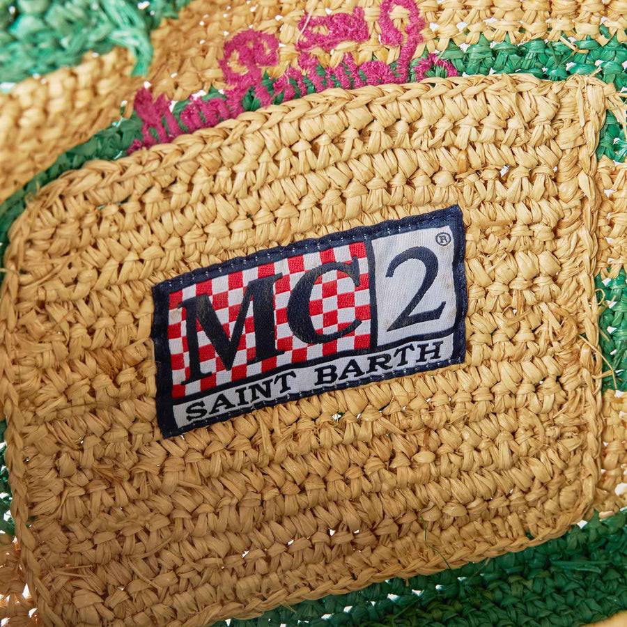 Mc2 Saint Barth Borsa Colette in rafia a righe bianche e verdi Shopping Online