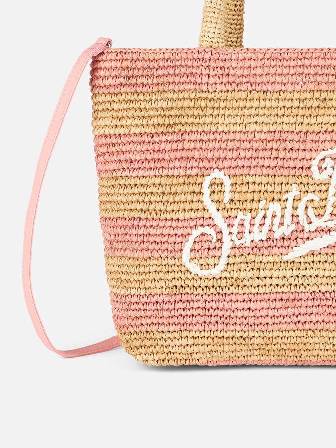 Mc2 Saint Barth Borsa midi Beach in rafia a righe rosa con pochette in cotone Affare Del Giorno