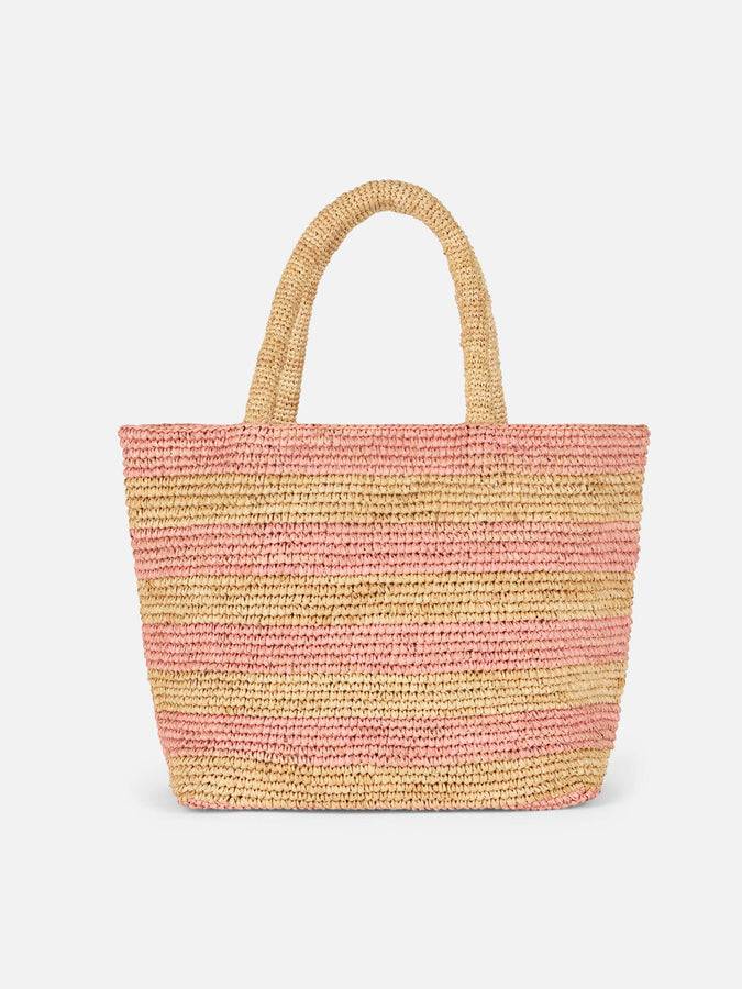 Mc2 Saint Barth Borsa midi Beach in rafia a righe rosa con pochette in cotone Affare Del Giorno